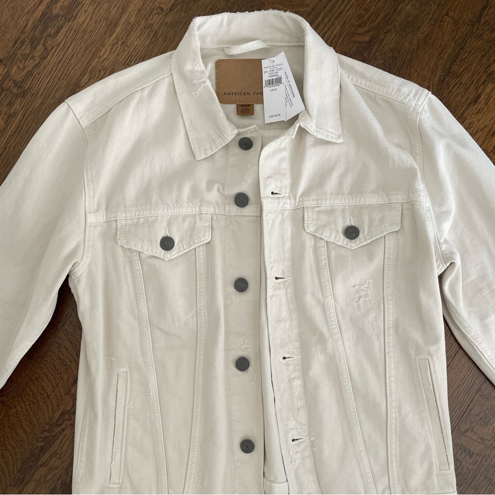 Men’s American Eagle Distressed Cream Jean Jacket